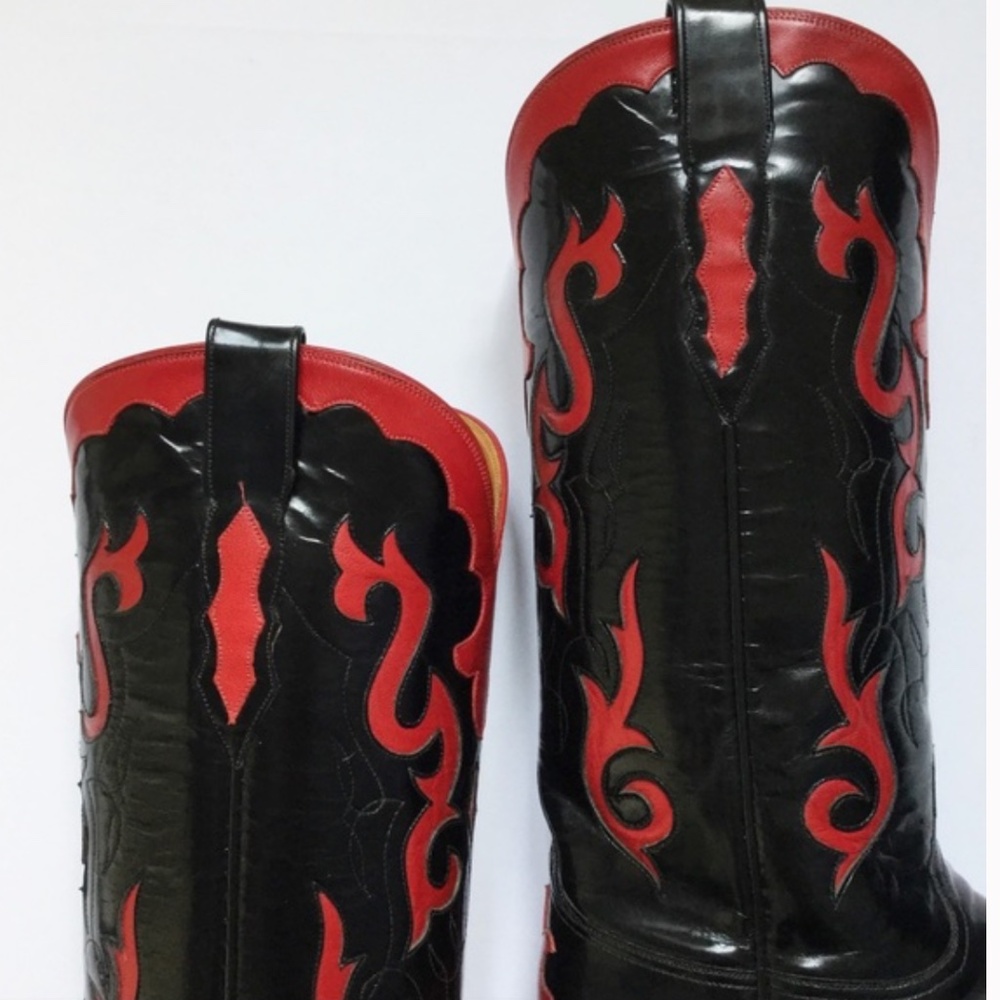 Glossy Black and Red Lucchese boots - Picture 5 of 6